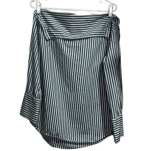 Zara Women’s Pullover 3/4 Button Sleeve Open Shoulder Blue White Stripe Shirt XS